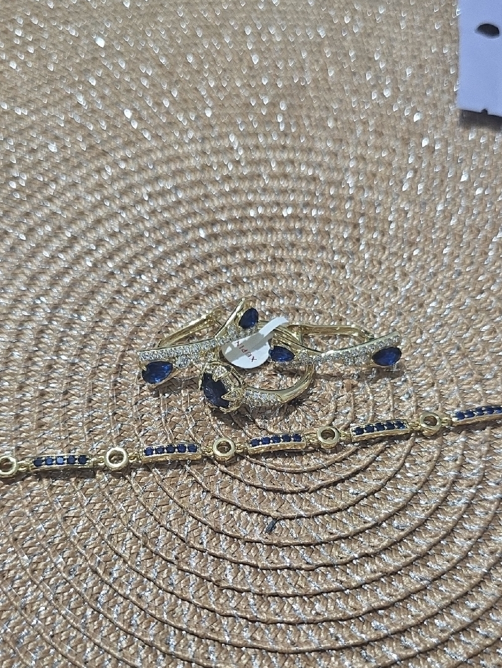 Gold-Tone Blue Stone Bracelet and Ring Set - Women Jewelry